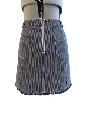 NWT Striped Denim High Waisted Mini Skirt Navy White 4